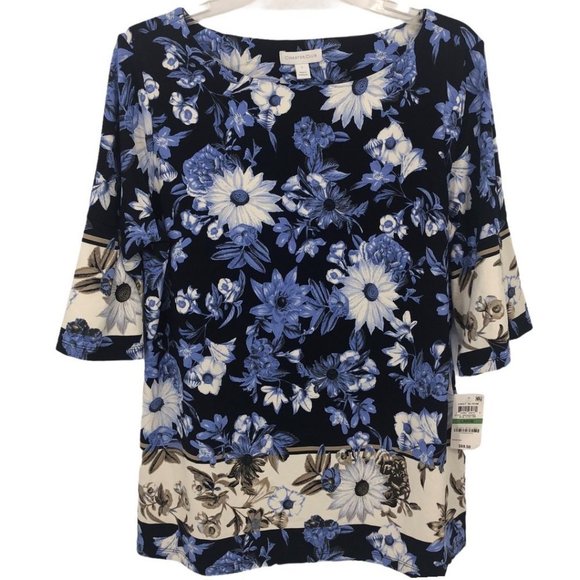 Charter Club Floral Print Elbow Length Sleeve Top NWT Size L - Picture 6 of 13